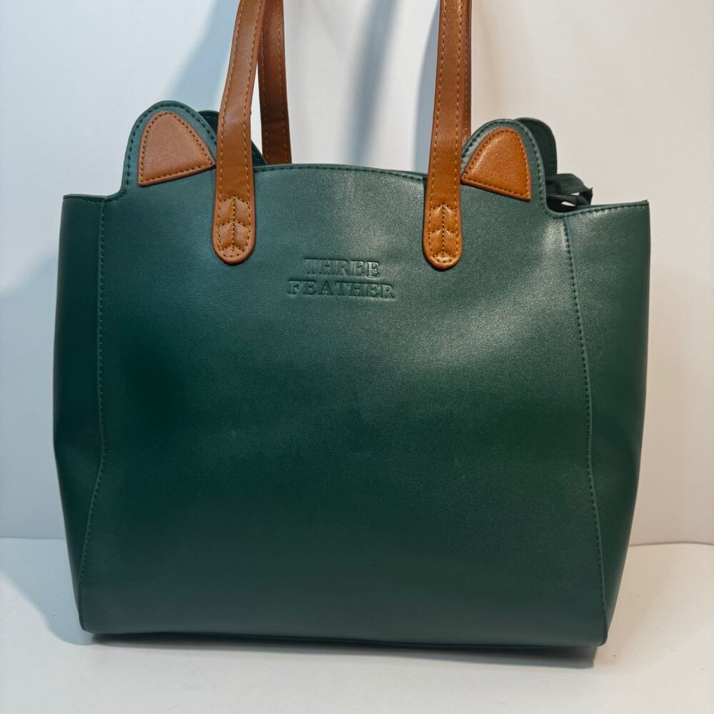 Tree Feather Woman's Bag Top Handle Cute Cat Ears Green